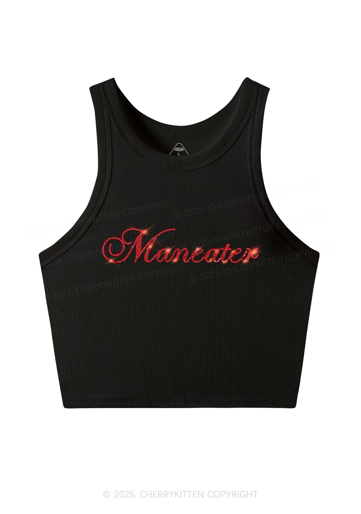 Rhinestone Maneater Y2K Crop Tank Top Cherrykitten