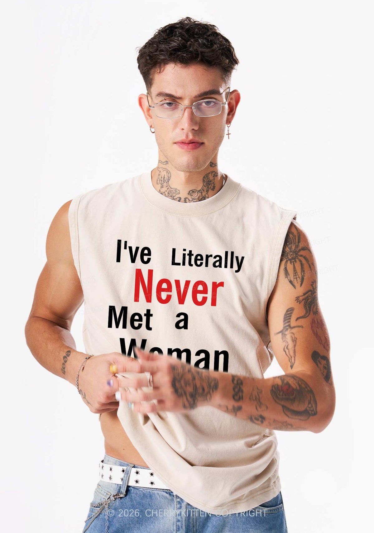 Never Met A Woman Pride Y2K Washed Muscle Tank Cherrykitten
