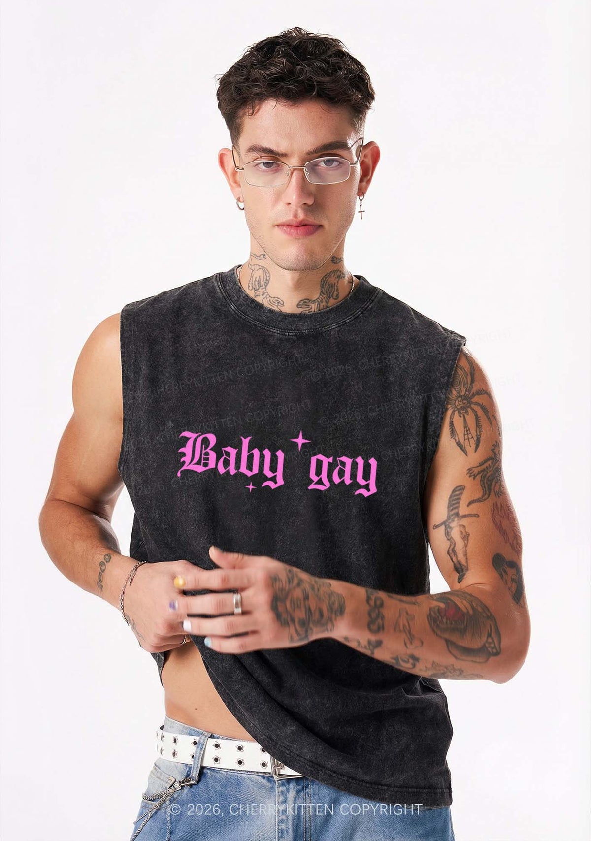 Baby Gay Pride Y2K Washed Muscle Tank Cherrykitten