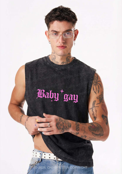 Baby Gay Pride Y2K Washed Muscle Tank Cherrykitten