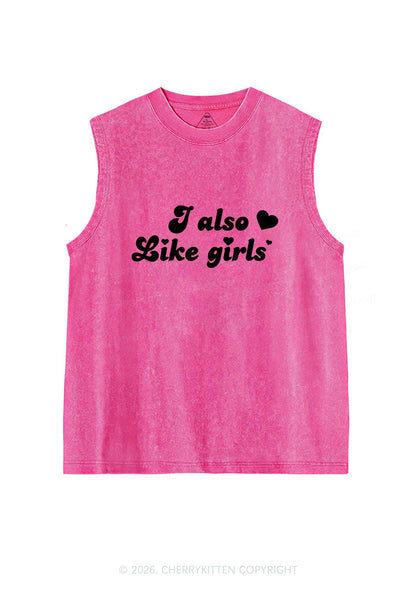 I Also Like Girls Pride Y2K Washed Muscle Tank Cherrykitten