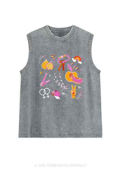 Lesbian Symbols Pride Y2K Washed Muscle Tank Cherrykitten