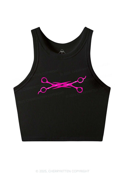 Pink Scissor Y2K Crop Tank Top Cherrykitten