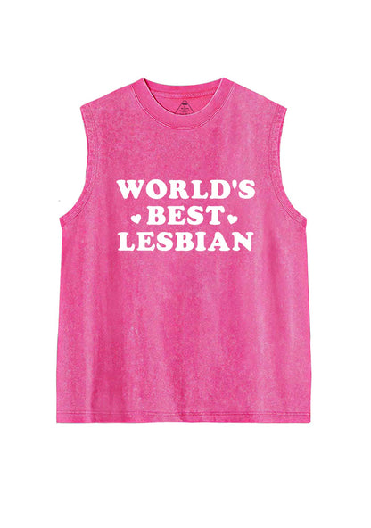 Worlds Best Lesbian Pride Y2K Washed Muscle Tank Cherrykitten