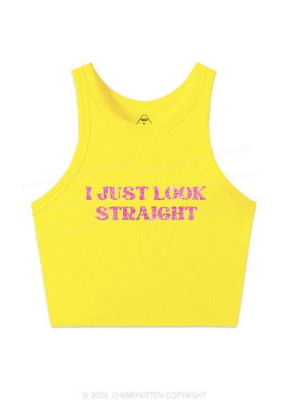 Glitter I Just Look Straight Pride Y2K Crop Tank Top Cherrykitten
