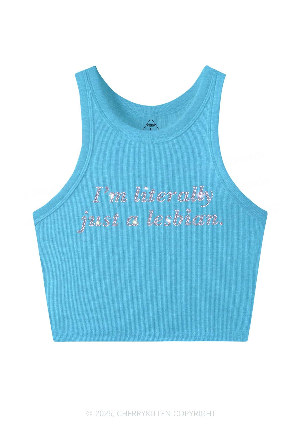 Rhinestone Literally Just A Lesbian Pride Y2K Crop Tank Top Cherrykitten