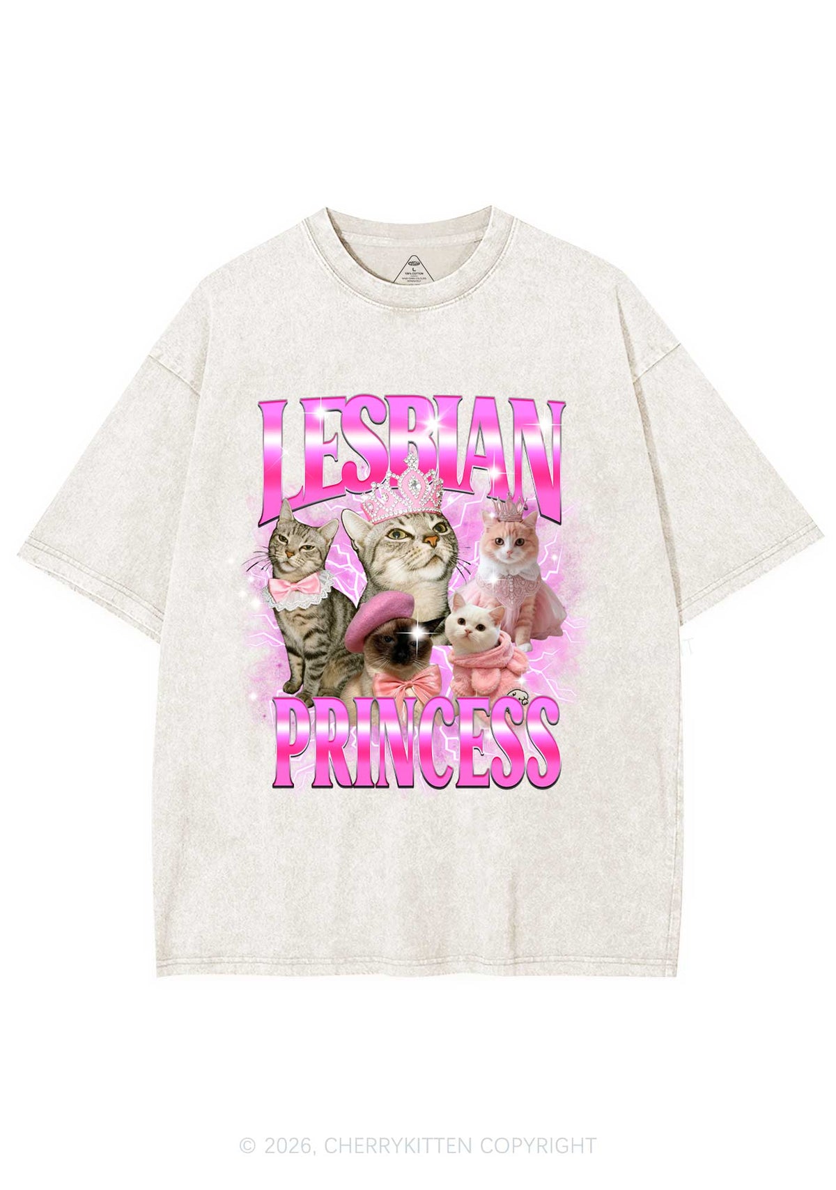 Lesbian Princess Cats Y2K Shirts Washed Tee Cherrykitten