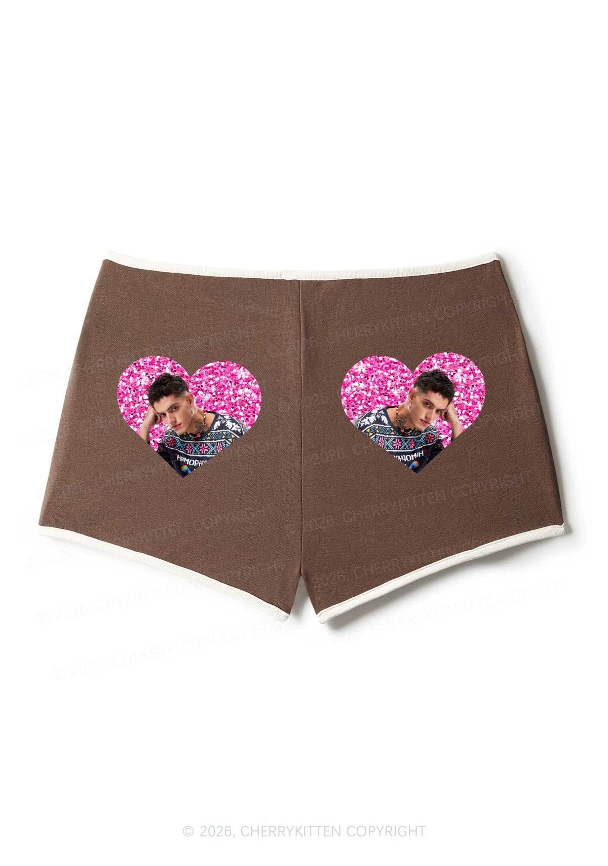 Glitter Heart Custom Face Valentine's Day Y2K Booty Shorts Cherrykitten