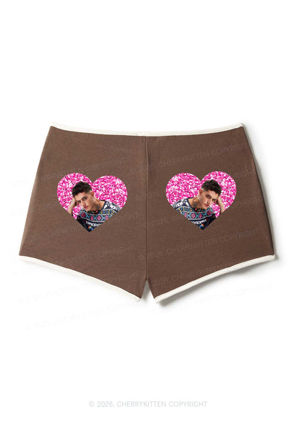 Glitter Heart Custom Face Valentine's Day Y2K Booty Shorts Cherrykitten