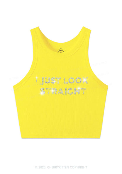 Rhinestone I Just Look Straight Pride Y2K Crop Tank Top Cherrykitten