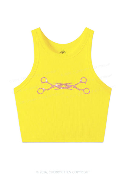 Rhinestone Pink Scissor Pride Y2K Crop Tank Top Cherrykitten