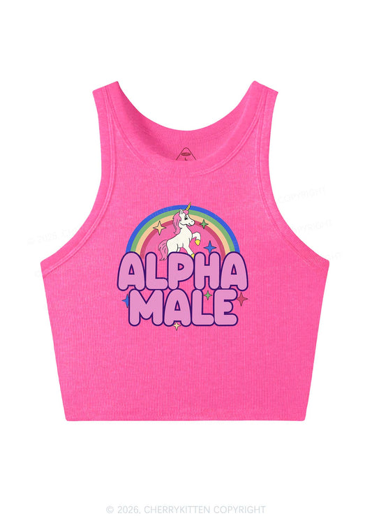 Rainbow Unicorn Alpha Male Y2K Crop Tank Top Cherrykitten