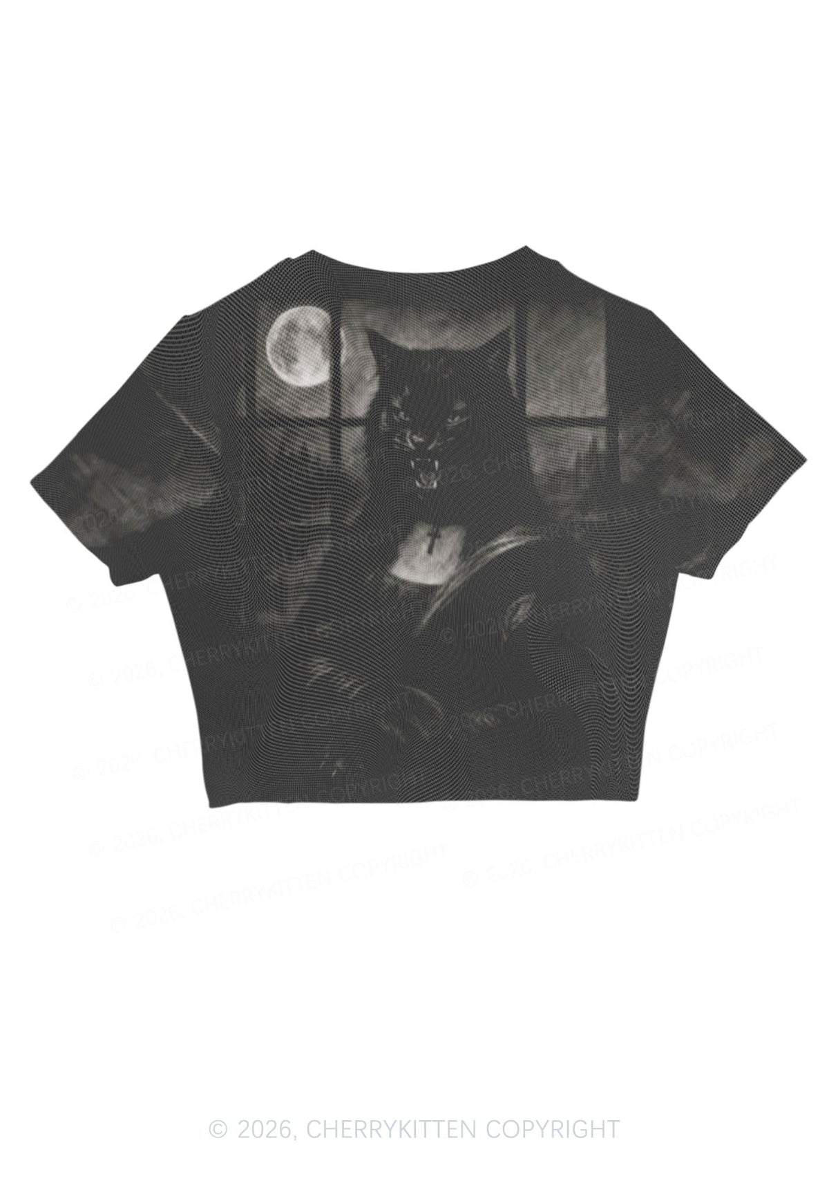 Halloween Moon Night Werewolf Y2K Mesh Crop Top Cherrykitten