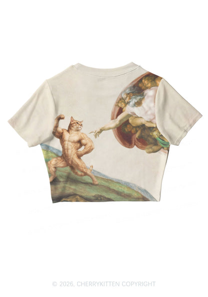 Gym Cat God Touch Y2K Mesh Crop Top Cherrykitten