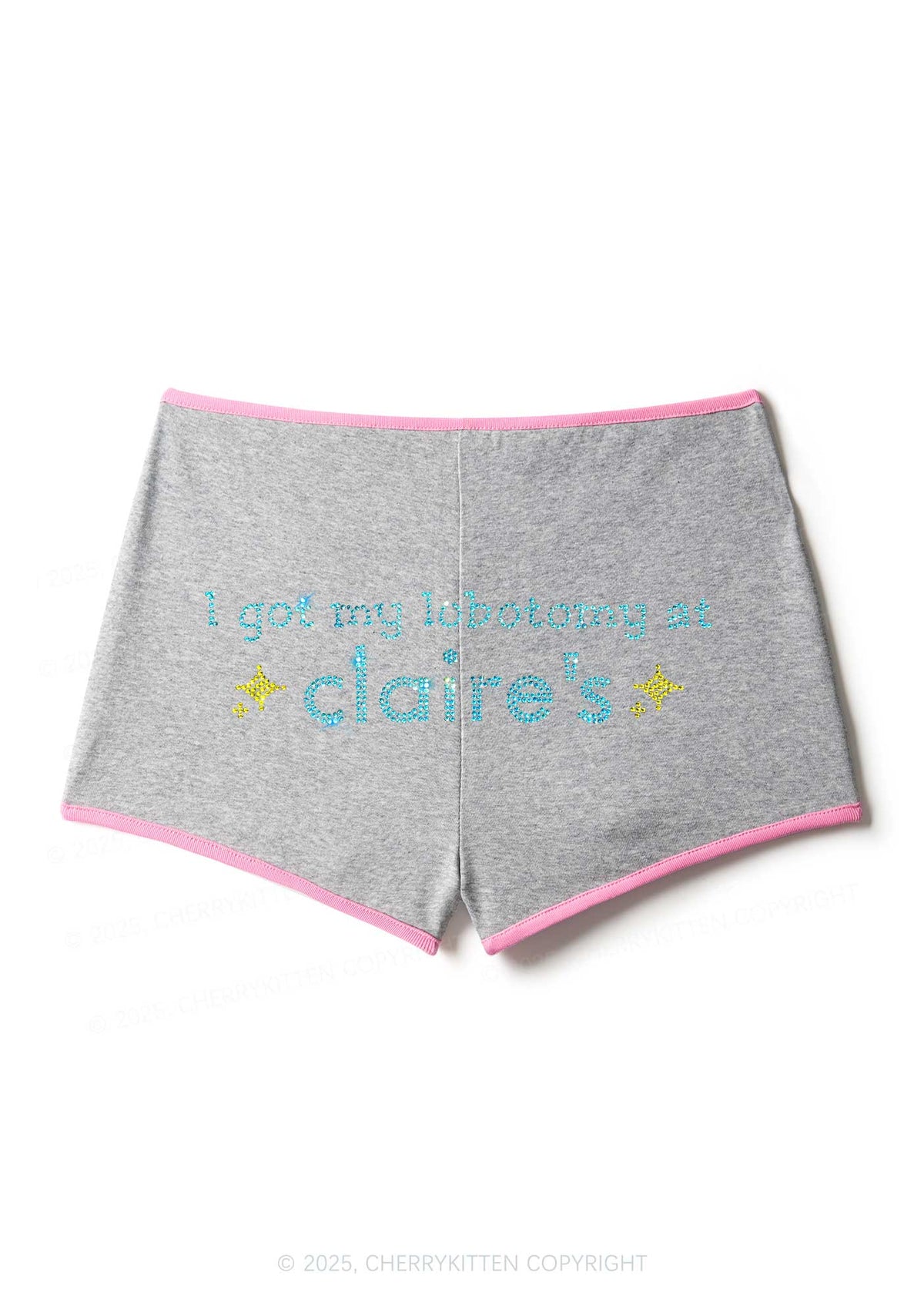 Rhinestone I Got My Lobotomy At Claires Y2K Booty Shorts Cherrykitten