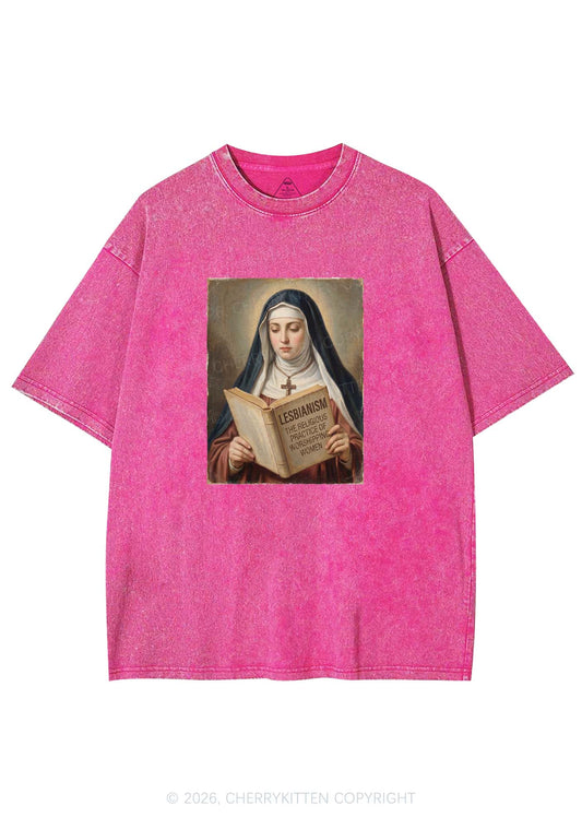 Lesbianism Nun Pride Y2K Shirts Washed Tee Cherrykitten
