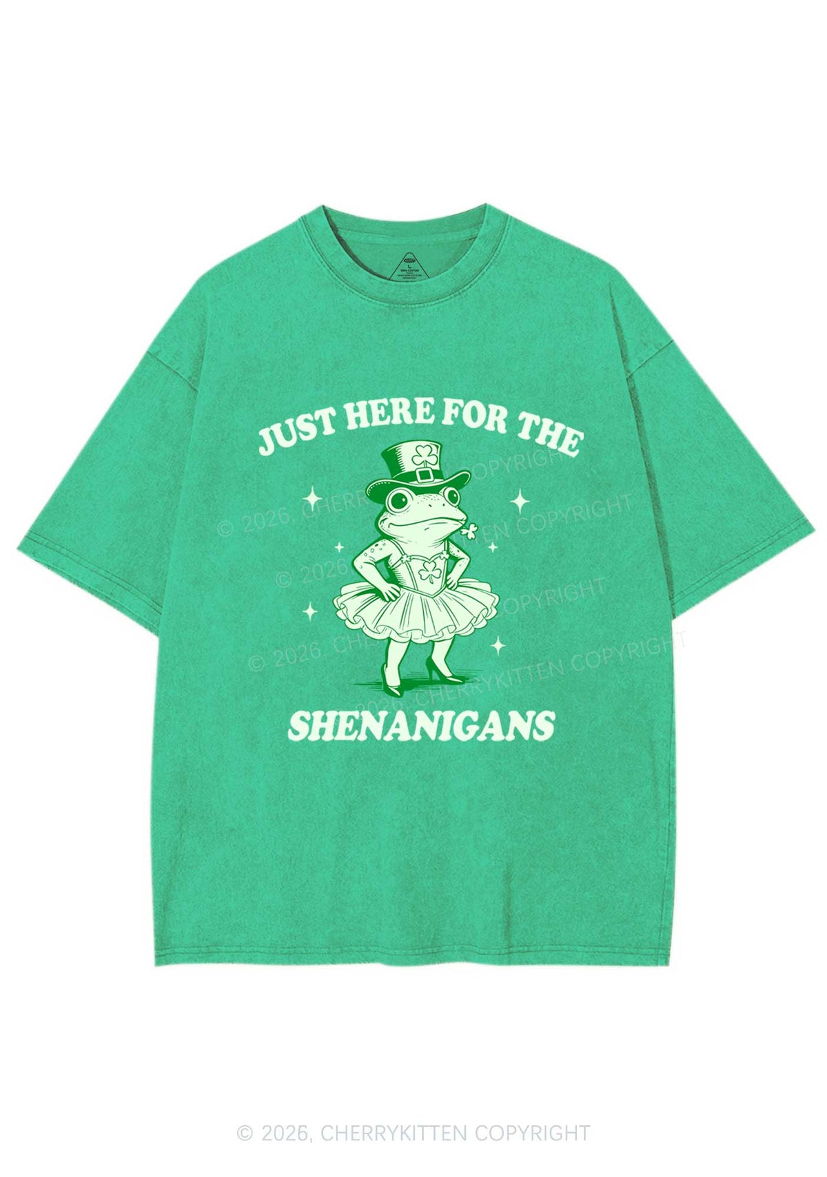 Just Here For The Shenanigans St Patricks Y2K Shirts Washed Tee Cherrykitten