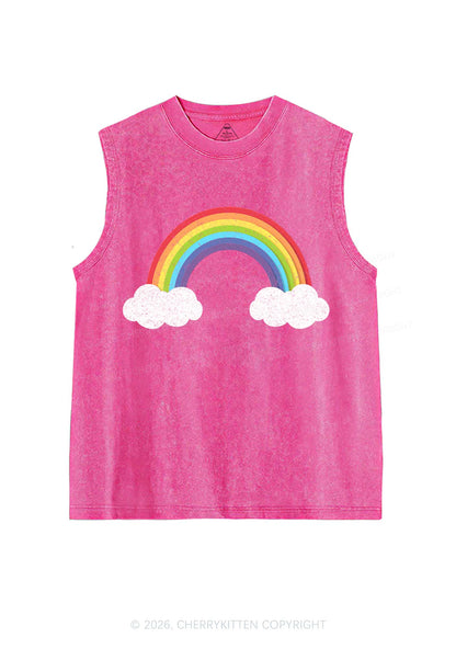 Rainbow Cloud Pride Y2K Washed Muscle Tank Cherrykitten