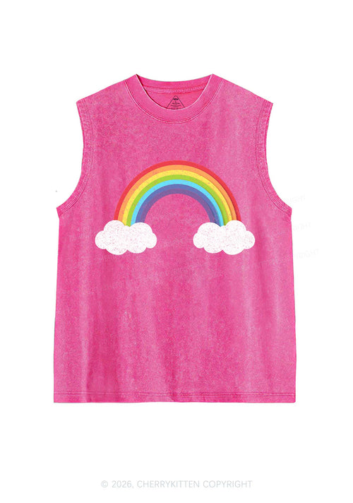 Rainbow Cloud Pride Y2K Washed Muscle Tank Cherrykitten