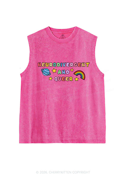 Neurodivergent And Queer Y2K Washed Muscle Tank Cherrykitten