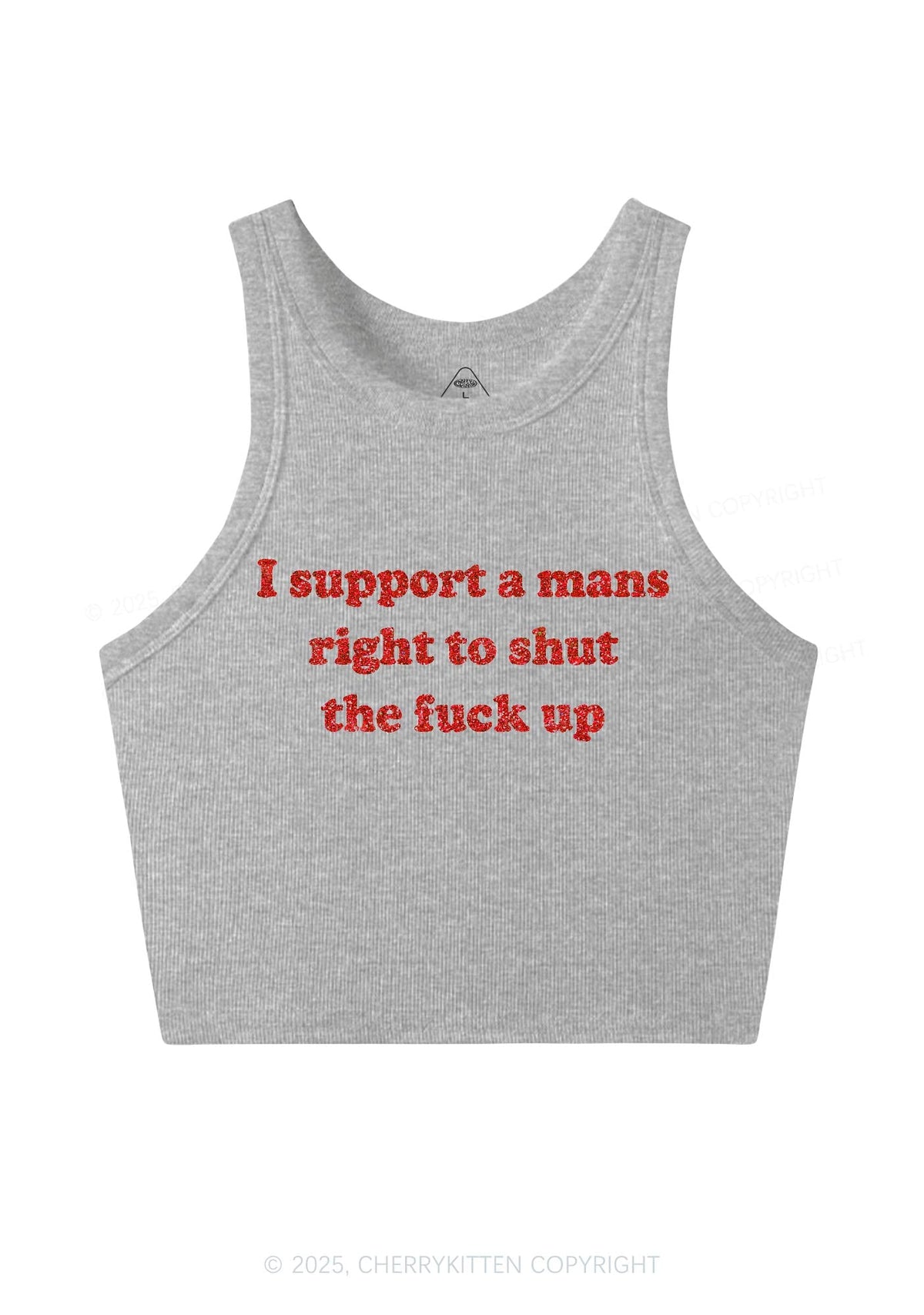 Glitter I Support A Mans Right Y2K Crop Tank Top Cherrykitten