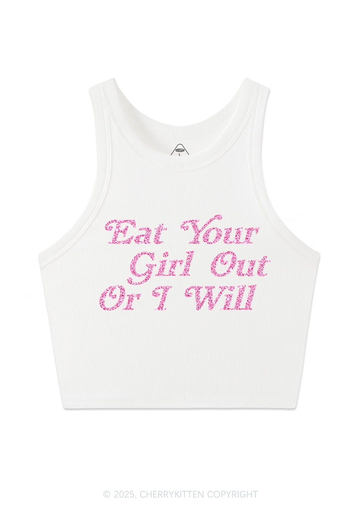 Glitter Eat Your Girl Out Y2K Crop Tank Top Cherrykitten