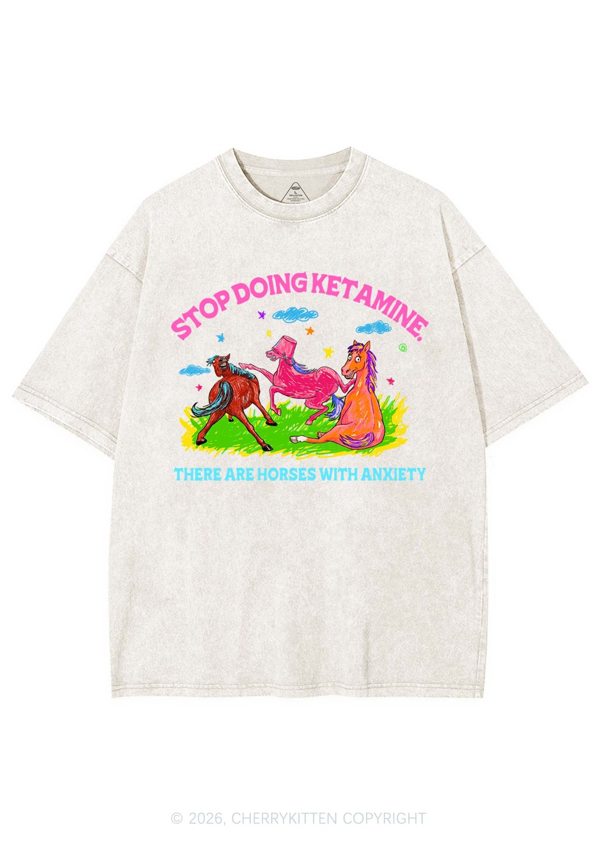 Horses With Anxiety Y2K Shirts Washed Tee Cherrykitten