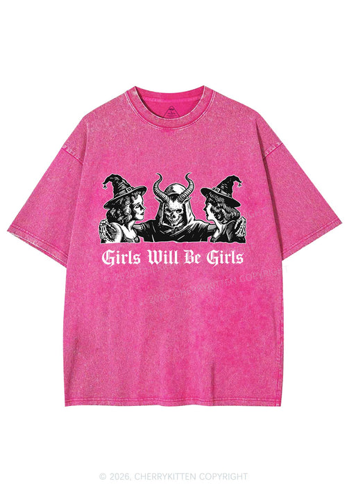 Halloween Witch Girl Y2K Shirts Washed Tee Cherrykitten
