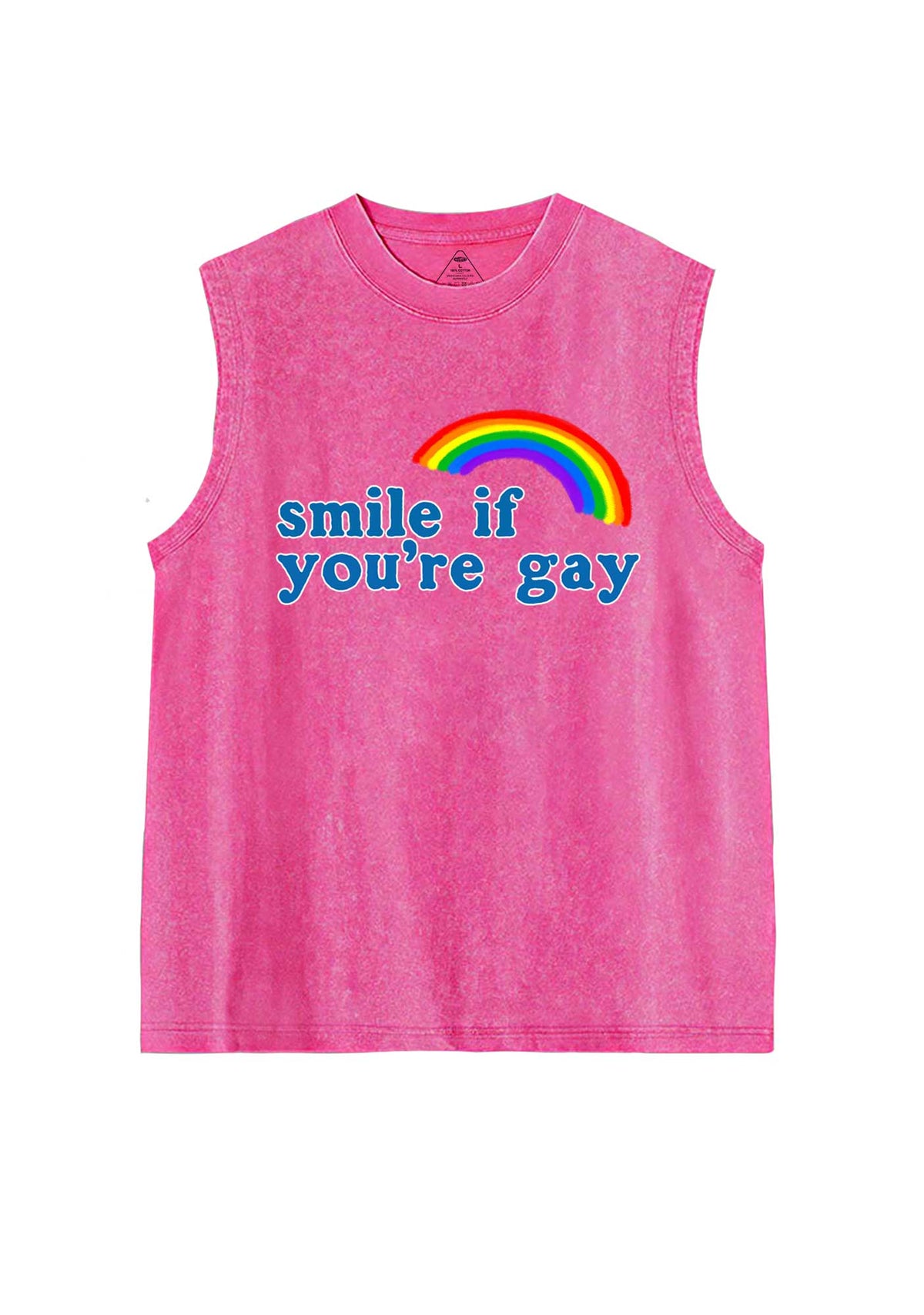 Rainbow Smile If You Are Gay Pride Y2K Washed Muscle Tank Cherrykitten