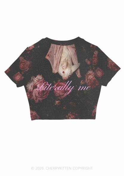 Halloween Literally Me White Bat Y2K Mesh Crop Top Cherrykitten