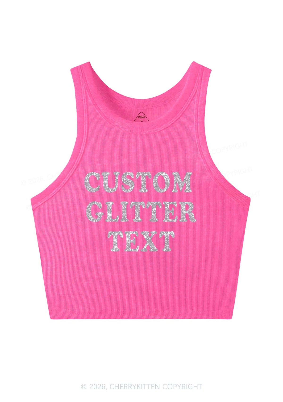 Custom Text Glitter Y2K Crop Tank Top Cherrykitten