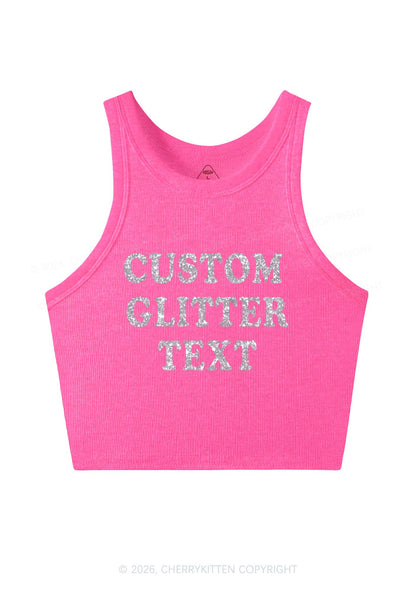 Custom Text Glitter Y2K Crop Tank Top Cherrykitten