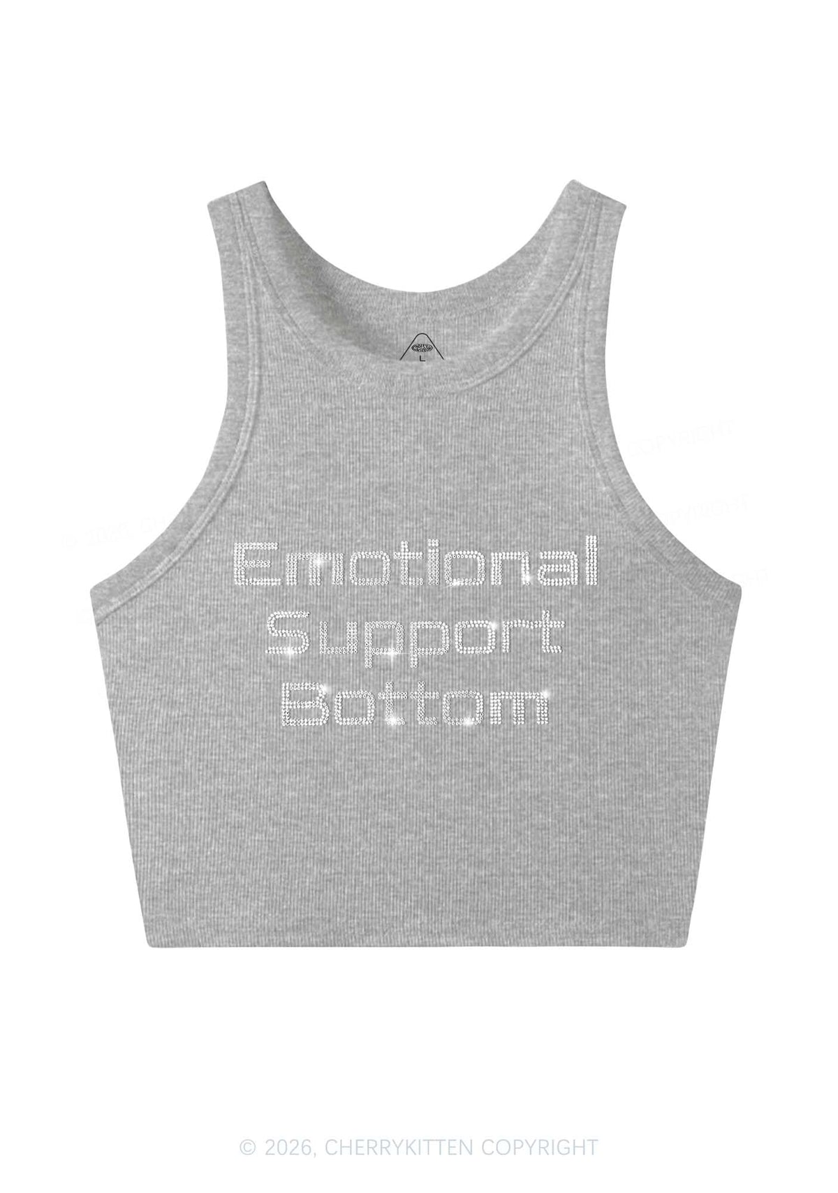 Rhinestone Emotional Support Bottom Pride Y2K Crop Tank Top Cherrykitten