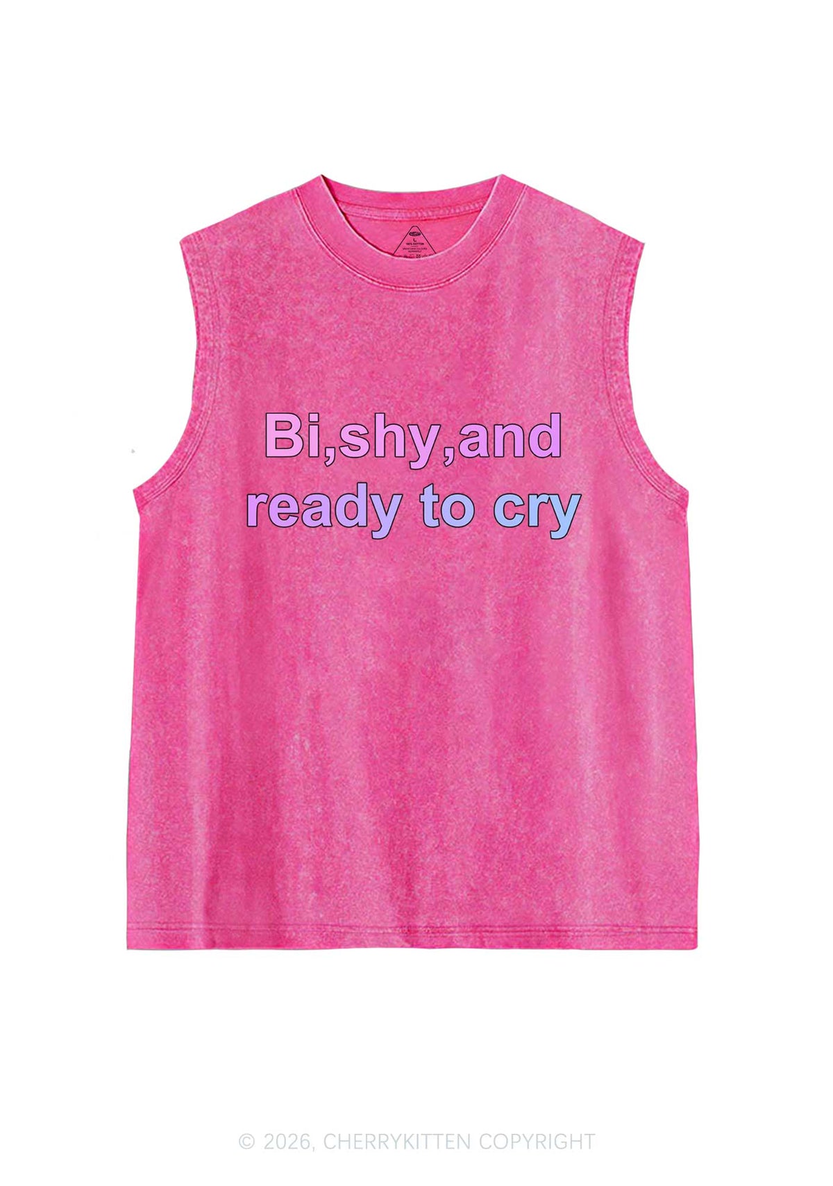 Bi Shy And Ready To Cry Pride Y2K Washed Muscle Tank Cherrykitten
