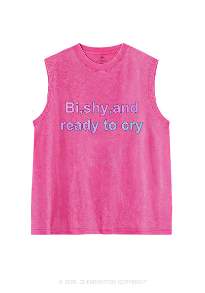 Bi Shy And Ready To Cry Pride Y2K Washed Muscle Tank Cherrykitten