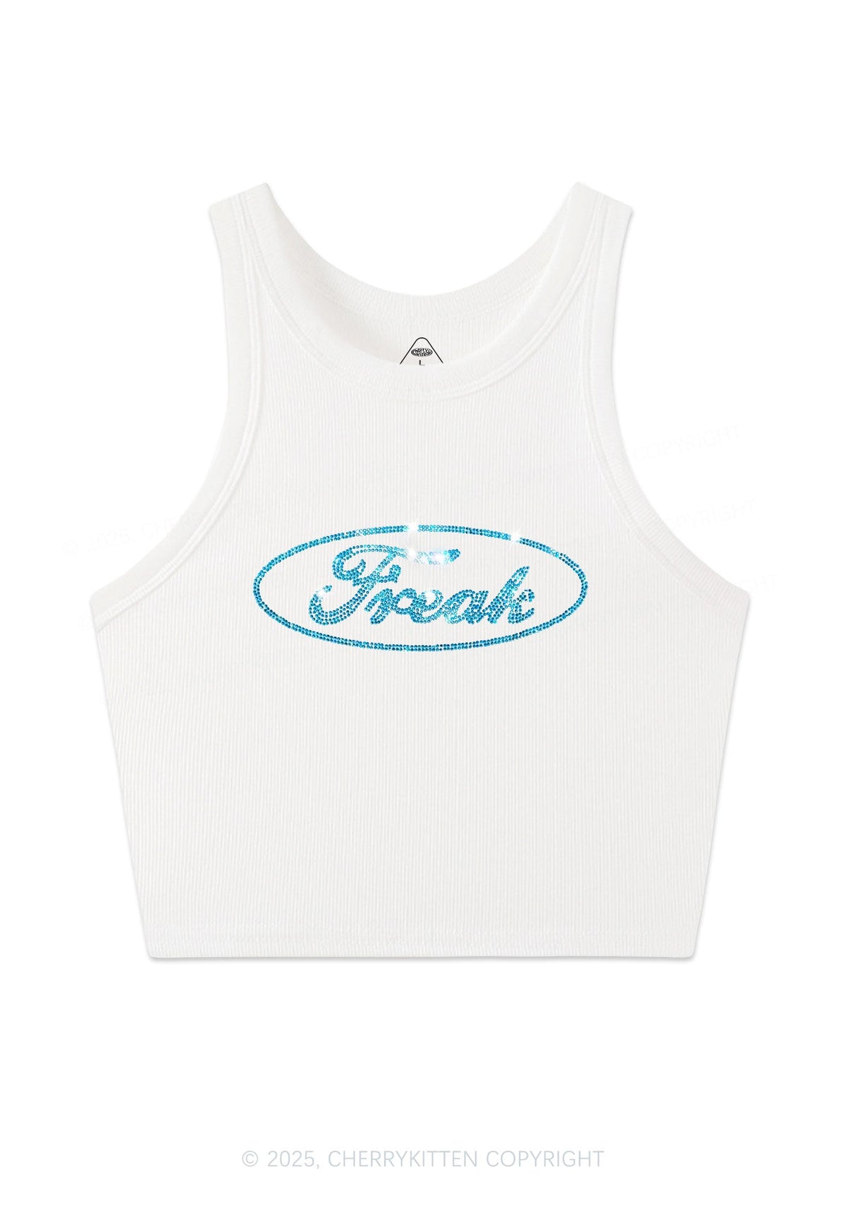 Rhinestone Oval Freak Y2K Crop Tank Top Cherrykitten