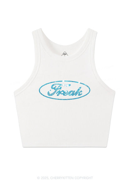 Rhinestone Oval Freak Y2K Crop Tank Top Cherrykitten