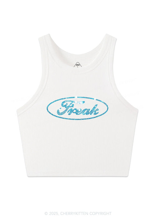 Rhinestone Oval Freak Y2K Crop Tank Top Cherrykitten