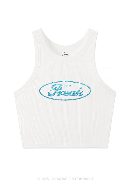 Rhinestone Oval Freak Y2K Crop Tank Top Cherrykitten