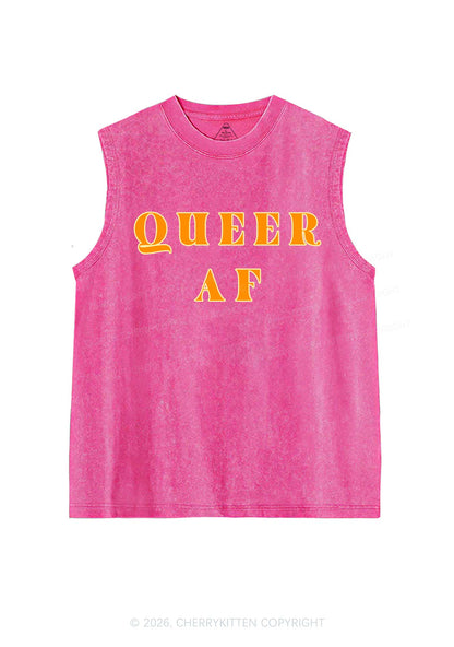 Queer AF Pride Y2K Washed Muscle Tank Cherrykitten