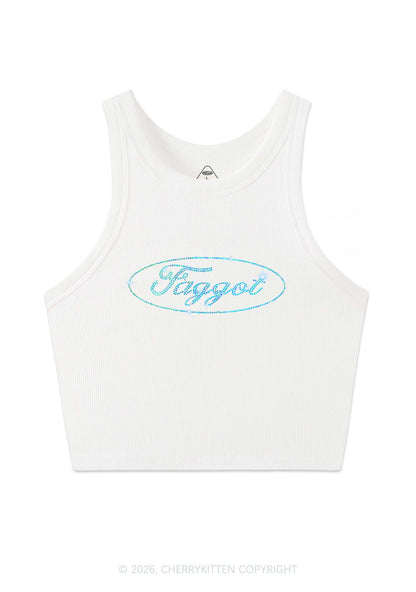 Rhinestone Oval Faggot Pride Y2K Crop Tank Top Cherrykitten