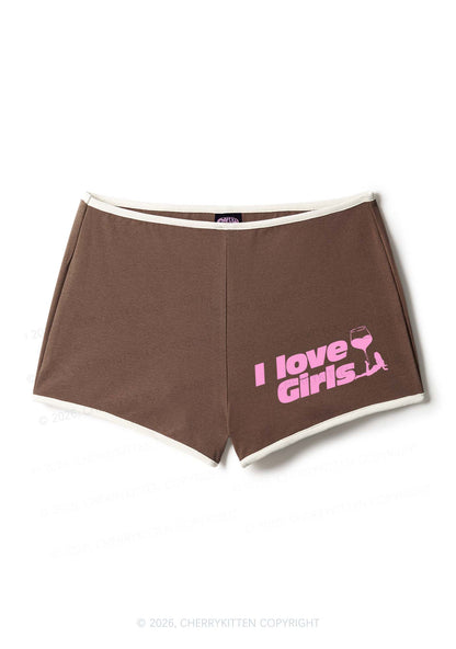 I Love Girls Wine Glass Pride Y2K Booty Shorts Cherrykitten