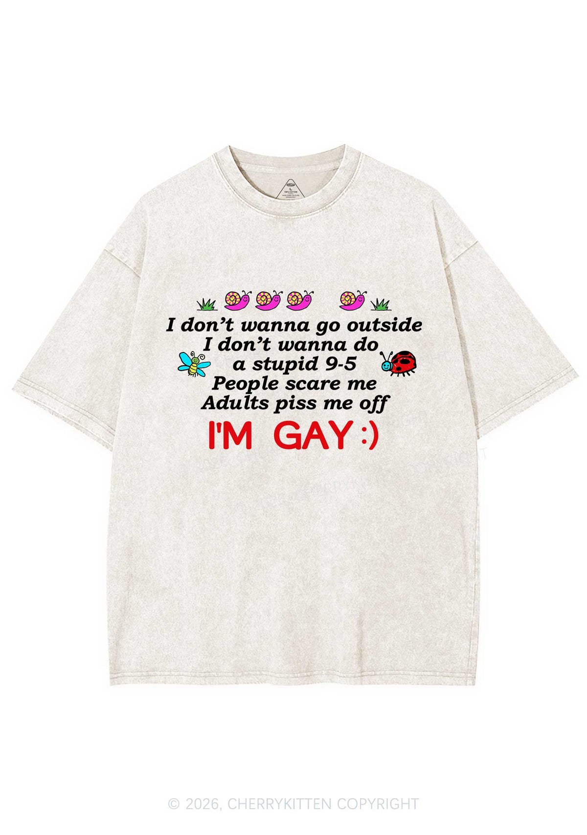 People Scare Me Im Gay Pride Y2K Shirts Washed Tee Cherrykitten