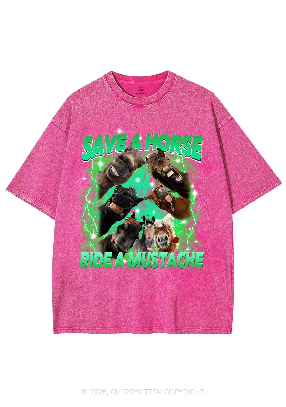 Save Horse Ride Mustache Y2K Shirts Washed Tee Cherrykitten