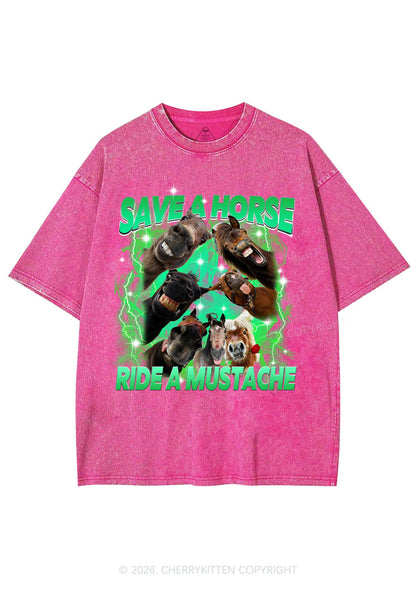 Save Horse Ride Mustache Y2K Shirts Washed Tee Cherrykitten