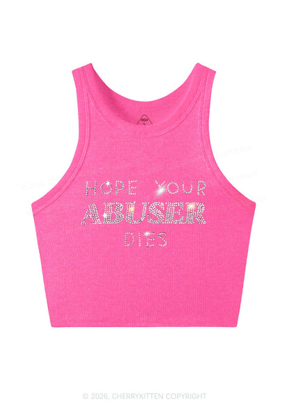 Rhinestone Abuser Dies Y2K Crop Tank Top Cherrykitten