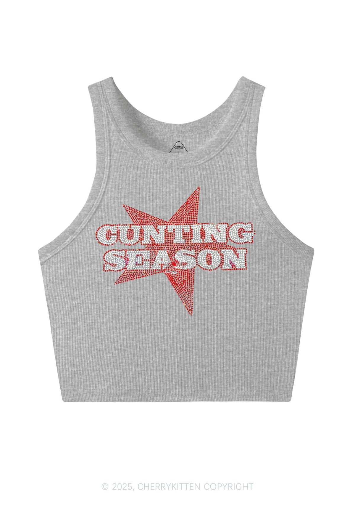 Rhinestone Cunting Season Y2K Crop Tank Top Cherrykitten