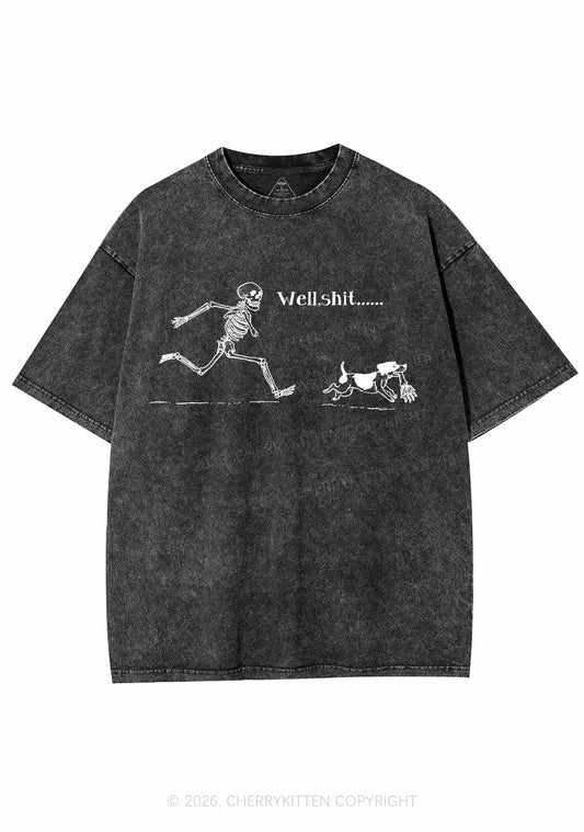 Halloween Well Shxt Skeleton Dog Y2K Shirts Washed Tee Cherrykitten