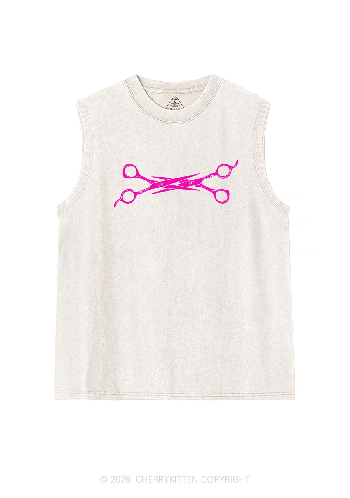 Pink Scissor Pride Y2K Washed Muscle Tank Cherrykitten