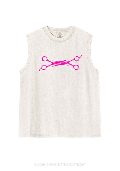 Pink Scissor Pride Y2K Washed Muscle Tank Cherrykitten